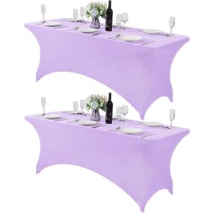 2Pack Spandex Table Cover for 6Ft Table Universal Fitted Stretch Tablecloth for Party, Banquet, Wedding and Events-Lavender