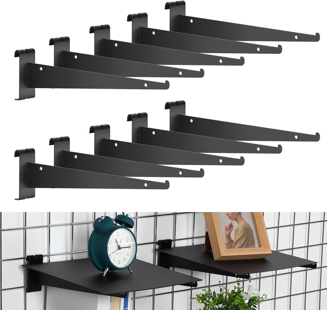 Blulu 10 Pcs 12" Gridwall Knife Shelf Bracket with Lip Metal Wire Gridwall Brackets Hooks Grid Wall Panels Hanger Heavy Duty Shelf Grid Wall Accessories for Home Business Boutique Display (Black)