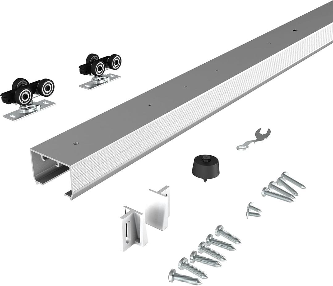 JUBEST 4FT Commercial Grade Pocket Door Hardware and Track Set, Sliding Door Hardware 44.69", Durable and Smoothly, Easy to Install