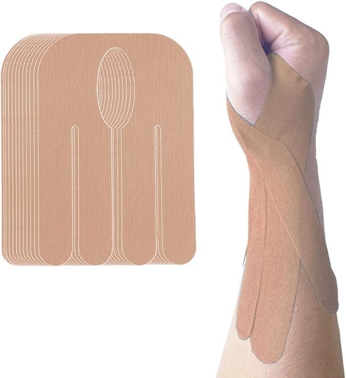 Kinesiology Tape for Wrist Precut, 12pc Waterproof & Breathable Elastic Athletic Tape Hand Sports Joint Muscle Tape Patches, Baseball, Bowling Wrist Tapes Sports Joints Muscle Support (Flesh)
