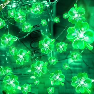 TURNMEON 2 Pack St. Patrick's Day Decorations Green Shamrock Lights, Total 28FT 80LED Battery Operated Lucky Shamrocks Lights for Irish Saint Patricks Day Decor Indoor Home Bedroom Party