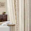 Boho Linen Shower Curtain for Bathroom, Western Striped Print and Twine-Inspired Woven Center,72" W x 72" L,Beige