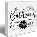 Funny Bathroom Wood Box Sign, Farmhouse Bathroom Quote Wooden Box Sign, Toilet Home Decor, For Living Room Bedroom Shelf Table Decoration, Gifts For Family Friend Coworker -04