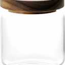 480ML/16Oz Clear Cute Glass Storage Canister Holder with Stackable Airtight Wood Lid, Modern Decorative Small Container Jar for Coffee, Spice, Candy, Salt, Cookie, Condiment, Pepper, Sugar