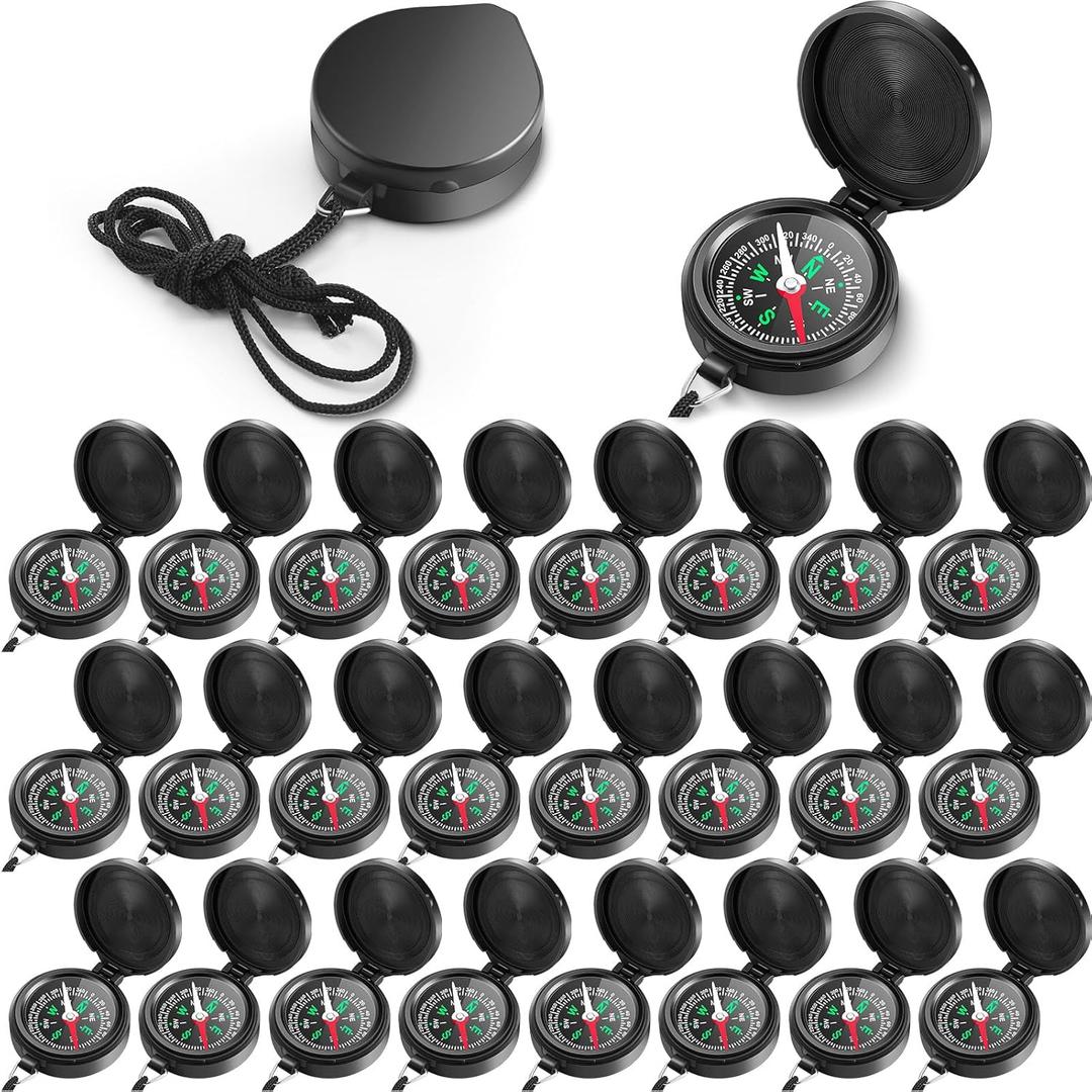 JaGely 24 Pcs Compass Bulk Gift Pocket Compass with Hanging Rope for Military Camping Survival Outdoor Hiking Hunting Climbing