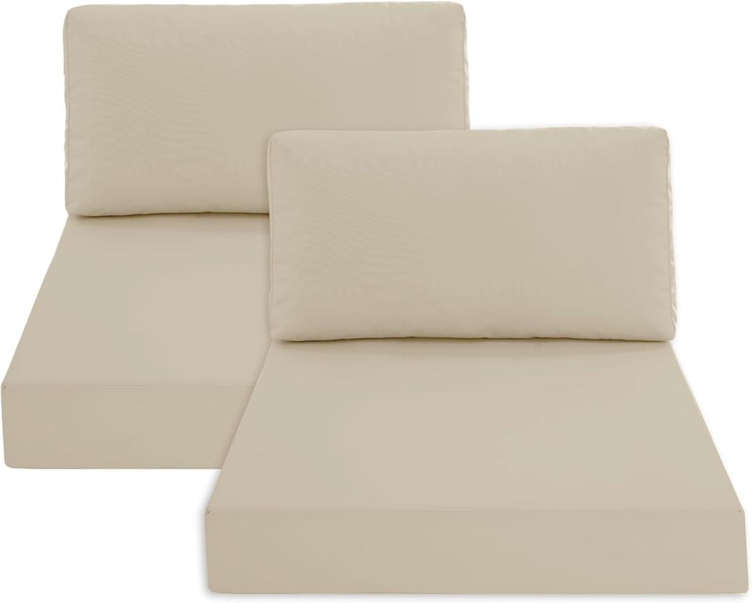 Patio Furniture Cushions Replacement Set of 2, Outdoor Deep Seat Couch Cushion and Backrest Pillow with Waterproof Removable Cover for Sectional Sofa Set, 25.6 x 25.6 Inch, Cream (25.6*25.6 + 25.6*13 In, Cream)
