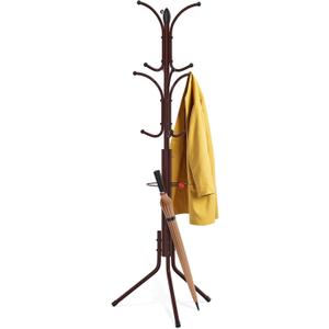 Coat Rack Freestanding,12 Hooks Metal Coat Racks with Umbrella Holder, Sturdy Hall Tree, Easy Assembly Coat Rack Stand for Hanging Scarf, Purse, Hats, Jacket (Brown)