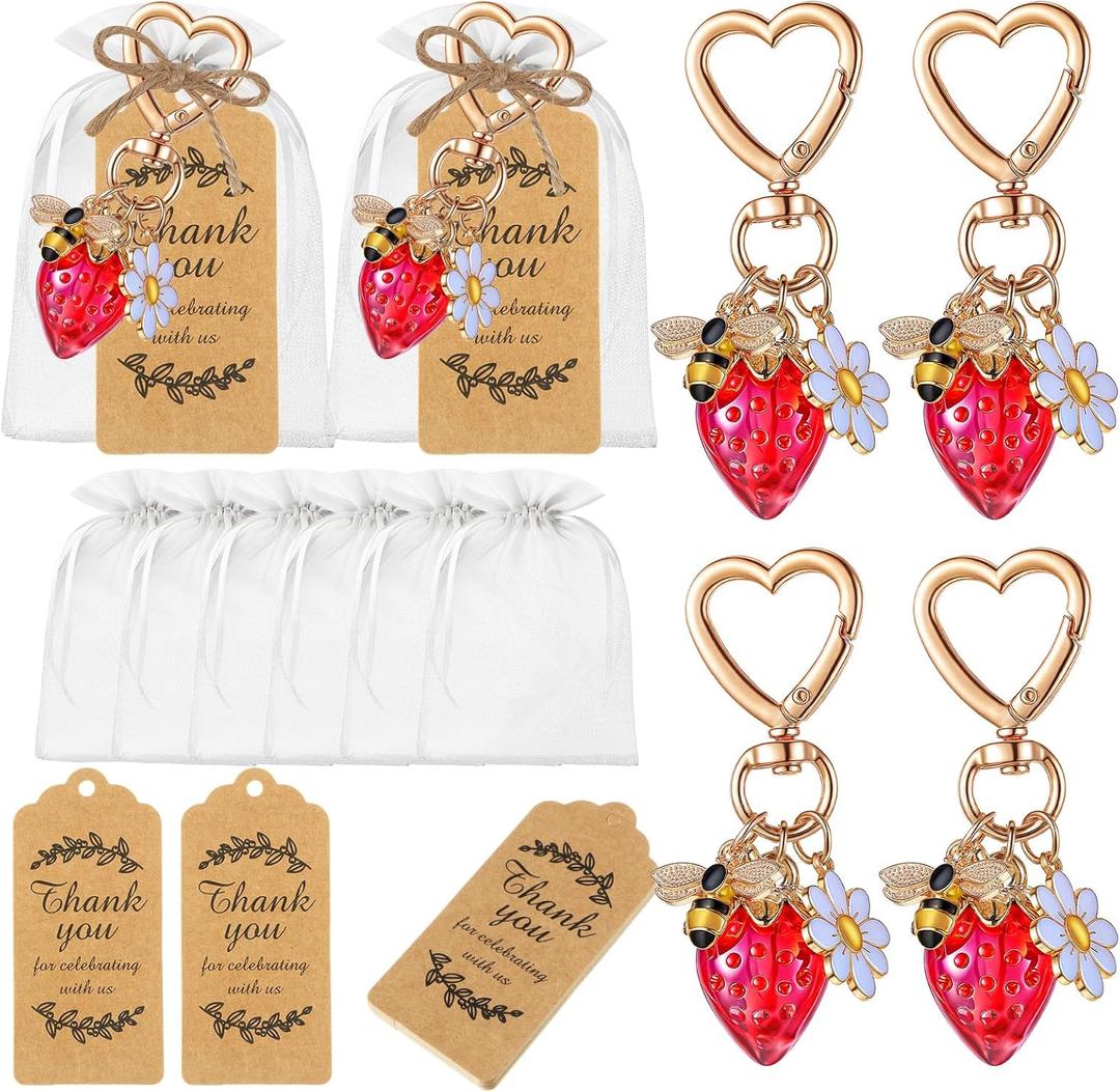 20 Set Strawberry Keychain Party Favor Gift Set for Women Cute Key Chain Bag Charm Accessories with Thank You Card