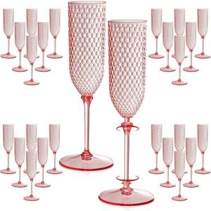 XUWAIDSGN 48 Pack Pink Detachable 2 piece Champagne Flutes 5.5 Oz Unbreakable Plastic Mimosa Disposable Champagne Glasses Drinking Cups Stemmed Reusable Wine Toasting Glasses for Wedding