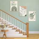Esejchiam 3pcs Abstract Boho Style Wall Art Green Plant Canvas Prints Poster Pictures Simple Geometric Lines Beige Green Paintings Decoration for Living Room Bathroom Bedroom Wall Decor Unframed