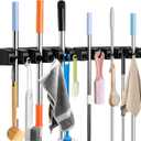 Broom and Mop Holder, Wall Mounted Organizer Mop and Broom Storage Tool Rack with 5 Ball Slots and 6 Hooks (2Pack)