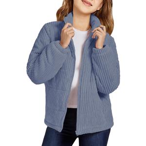 Floral Find Girls Long Sleeve Winter Jacket Coats Zip Up Stand Collar Corduroy Quilted Outerwear Jackets with Pocket (11 Years, Light Blue)