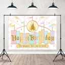 Princess Castle Birthday Backdrop Pastel Rainbow Stripes Magical Background Gold Glitter Happiest Birthday On Earth Party Cake Table Decorations Banner Photo Booth Props (7x5ft)
