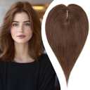 S-noilite Hair Toppers for Women Real Human Hair 3D 360 Cover Clip in 100% Real Human Hair Toppers 3*4 Clip in Silk Base 10 inch Dark Brown