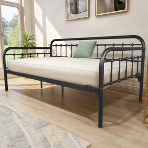 HOMERECOMMEND Metal Daybed Frame Heavy Duty Metal Slats Sofa Bed Platform Mattress Foundation Twin Day Bed Black Sanded Color