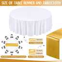 Tudomro 8 Pcs White and Gold Round Plastic Tablecloth and Satin Table Runner Set 84 Inch Round Covers 12 x 108 Inch Table Runners for Wedding Birthday Party Baby Shower Anniversary