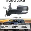 Left Driver Side Mirror Compatible with Ram 1500 2019-2025 Power Folding/Temperature Sensor/Heated/with Turn Signal/Puddle Light/Power Glass Texture Black (14 pins)