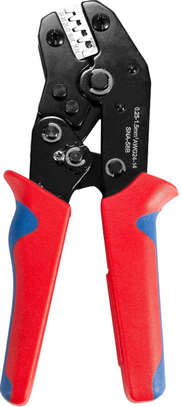 Wire Crimping Tool with Ratchet, Amliber Ratchet Wire Crimper Tool for Open Barrel Terminal Connectors, Electrical Crimping Tool for Deutsch DELPHI AMP Dupont TYCO Terminals, 24-14 AWG