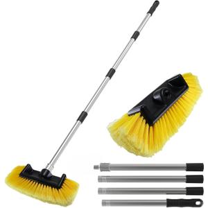 Car Wash Brush with 56" Long Handle | Car Wash 12" Dip Soft Five-Sided Brush | No Scratch Soft Bristle Brush for Car, RV, Boat, Solar Panel House Siding, Snow, Floors Washing