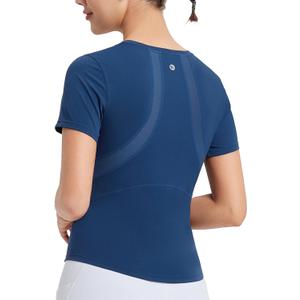 baleaf Women's Short Sleeve Workout Tops Yoga Shirts Stretchy Lightweight Athletic T-Shirts Gym Running Sports Tee (Blue, S)