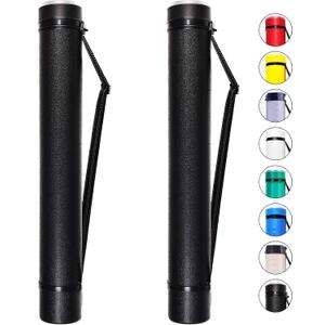 CALPALMY 2-Pack Extendable Poster Tubes Expand from 24.5 to 40 with Shoulder Strap | Carry Documents, Blueprints, Drawings and Art | Black Portable Durable Round Storage Cases with Lids and Labels