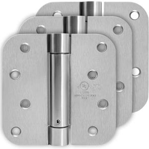 4 Inch Self Closing Satin Nickel Door Hinge 5/8" Radius Corner 3pack, Adjustable Tension for Garage, Front Door, Back Door, Left and Right Hand Door, UL Listed