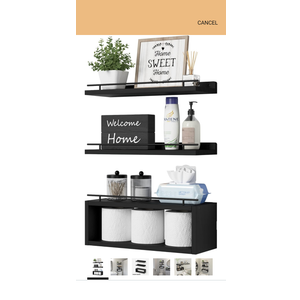 WOPITUES Floating Shelves for Wall with Cube Shelf, Wall Shelves with Metal Rail for Bathroom Decor, Bathroom Organizers and Storage, Over Toilet Shelves for Toilet Paper-BlackAmazon's Choice