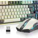 RedThunder K10 Pro Wireless Gaming Keyboard and Mouse Combo, RGB Backlit Rechargeable 3800mAh Battery, Mechanical Feel Anti-ghosting Keyboard + 7D 3200DPI Mice for PC Gamer(White Gray)