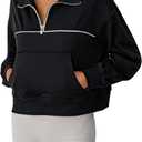 Avanova Women Half Zip Pullover Collared V Neck Pockets Long Sleeve Sweatshirts Black 3X-Large (Black, XXXL)