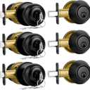 Plustool 3 Pack Front Door Lock Set Matte Black,Exterior Door Lock Set with Deadbolt,Single Cylinder Deadbolt Lock and Door Knob Set,Keyed Alike Door Knobs with Lock&Keys,Round Ball Entry Door Lockset