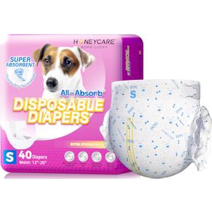 HONEY CARE All-Absorb Disposable Female Dog Diapers Small Size, Improved, 40 Count, Super Absorbent, Breathable, Wetness Indicator (Pack of 1, 40 Count Total)