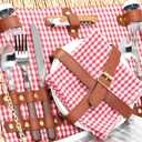Picnic Basket with Blanket and Wine Pouch for 2, Wicker Picnic Set with Insulated Liner Cooler Bag Hamper for Camping,Wedding - Red Gingham