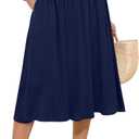 MLXSJ Women's Midi Skirt Summer Flowy Elastic High Waisted Casual Pleated Skirts with Pockets (Blue, XXL)