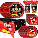 Mickey Mouse Birthday Decoration Tableware, 141 Pieces Mickey Mouse Party Set - Tablecloth Mickey Mouse Birthday Paper Plates Paper Cups Napkins etc. Mickey Party Tableware for Mickey Mouse Children's