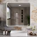 JISOSO White Bathroom Mirror 36x36 Inch, White Metal Framed Bathroom Mirror for Wall, Rounded Rectangle Matte Bathroom Vanity Mirror, Tempered Glass, Anti-Rust, Horizontal/Vertical