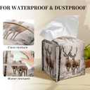 Grace Yonks Winter Tissue Box Cover Square, Two Deer in Snow Forest Design Cube Case for Facial Tissues, 5.2" PU Leather. (102)