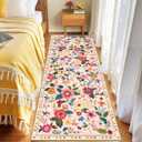 Floral 2x6 Area Rug Machine Washable Soft Print Boho Carpet Non Slip Doormat Low Pile Flower Area Rugs for Living Room Bedroom Nursery Kitchen Dining Room Indoor-Pink
