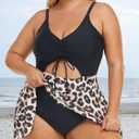 Summer Mae Women's Plus Size One Piece Swim Dress Floral Cutout Swimsuits V-Neck Bathing Suit with Skirt (Black)