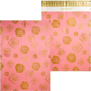 Inspired Mailers - Large Poly Mailers 14.5 x 19-50 Pack - Gold Roses Deluxe - Mailing Envelopes - Large Shipping Envelopes - Poly Bags for Shipping