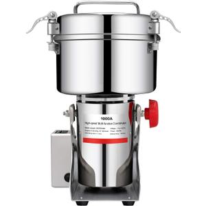 1000g Electric Grain Mill Grinder 304 Stainless Steel Pulverizer Grinding Machine Commercial Corn Mill for Kitchen Herb Spice Coffee with LCD Digital Display