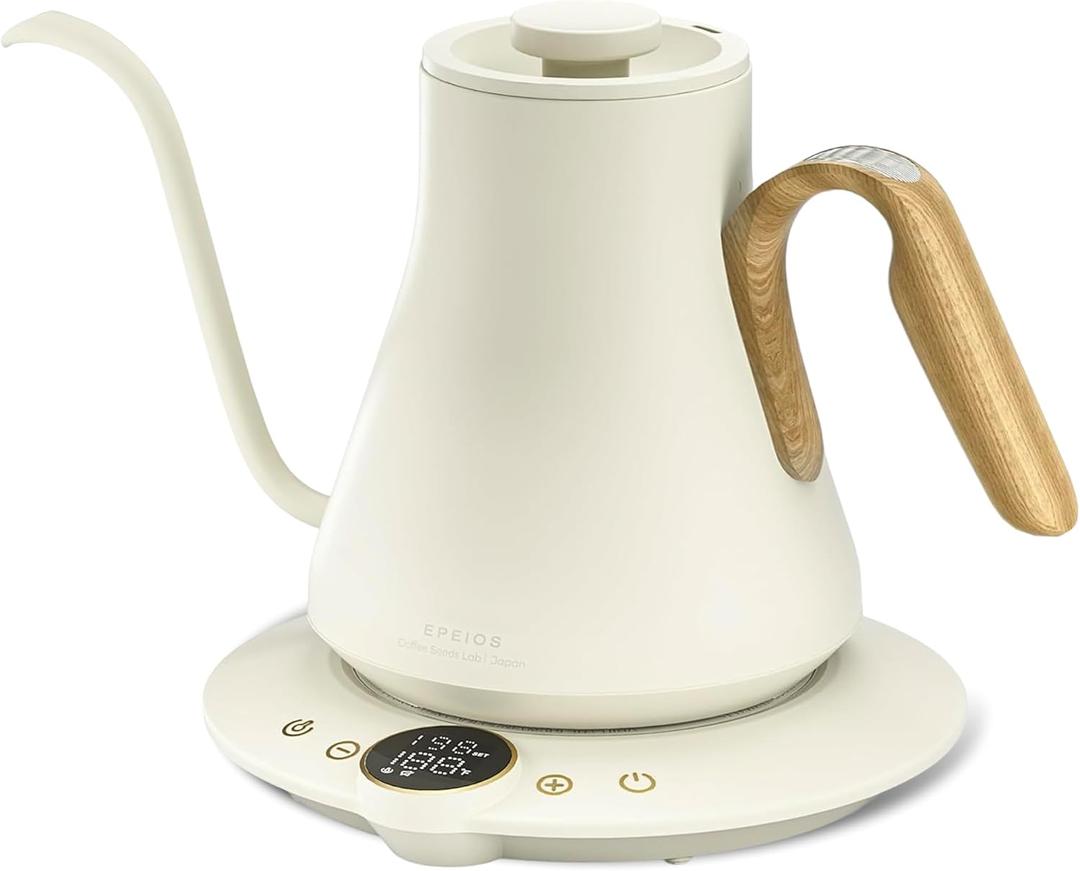 INTASTING Gooseneck Electric Kettle, 1 Temperature Control, Stainless Steel Inner, Quick Heating, for Pour Over Coffee, Brew Tea, Boil Hot Water, 1500W/0.9L (Morandi White)