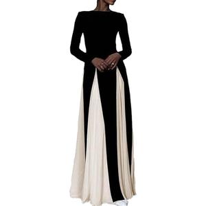 Unybwonn Wedding Guest Dresses for Women Elegant Patchwork Pleated Swing Long Dress Color Block Formal Flowy Maxi Dress Size M
