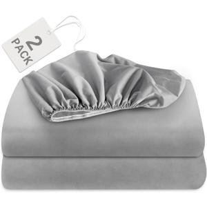 Biloban Twin Fitted Sheet 2 Pack, Twin Bedding Fitted Sheets Only with Deep Pocket up to 14", Bottom Sheet, Shrinkage & Stain Resistant Bed Sheets, Wrinkle Free & Easy Care, Grey