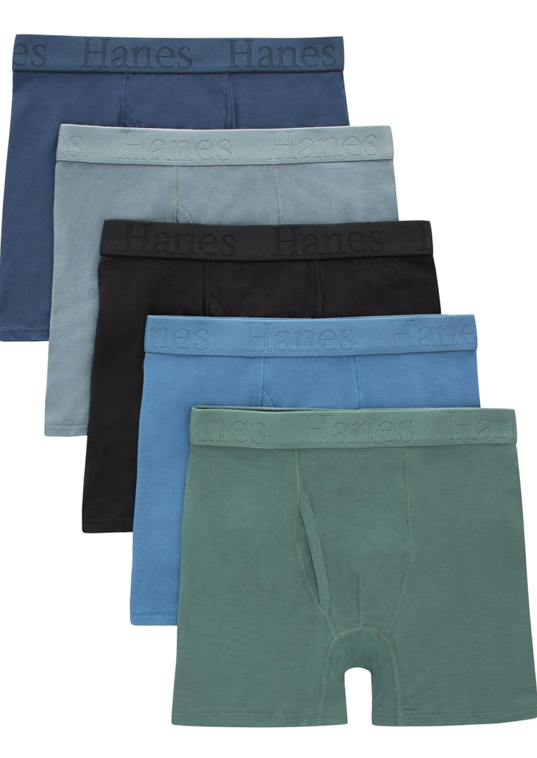 Hanes Boys' Originals Boxer Brief Underwear, Supersoft Boxer Briefs For Boys', Assorted 5-Pack,M