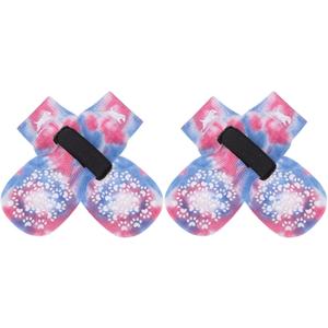 EXPAWLORER Anti Slip Dog Socks to Prevent Licking Paws, Dog Shoes for Hot Pavement, Dog Booties for Medium Senior Dogs, Traction Control Dog Boots & Paw Protectors for Hardwood Floors (Medium (4 Count), Tie-dye Blue Purple)
