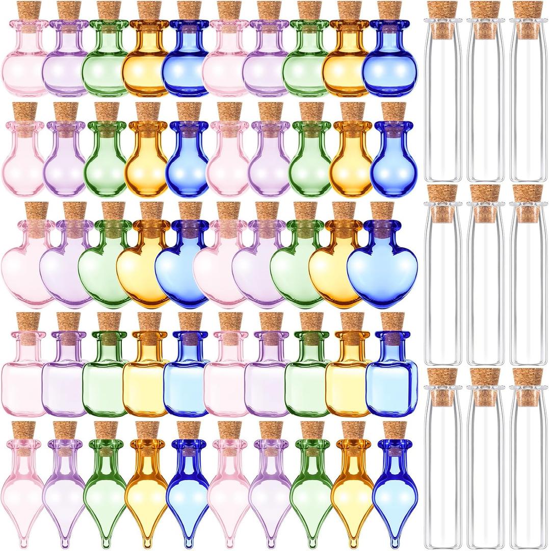 Geiserailie 80 Pieces Tiny Glass Bottles Spell Jars with Cork Stoppers Small Mini Wishing Potion Bottles Witchcraft Supplies for Winter Wedding Party Decor Drifting DIY Crafts Project (Vivid Style)