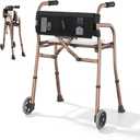 Walkers for Seniors with Seat,Front Wheel Walker Lightweight Quick Folding | Aluminum Rolling Walker with seat,Height Adjustable Standard Walker, 5"Wheels, Supports 350lbs,Compact Travel Walke (Bronze)