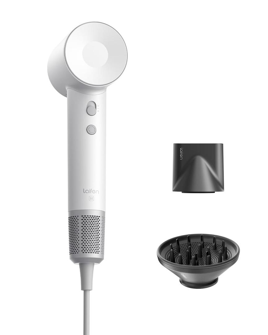 Laifen Hair Dryer SE, 200 Million Negative Ionic Blow Dryer with 105,000 RPM Brushless Motor 1400W Powerful Fast Drying High-Speed Low Noise Hairdryer with Magnetic Attachments (White)