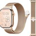 Bling Milanese Loop Compatible with Apple Watch Band 40mm 44mm 42mm 38mm 41mm 46mm 45mm 49mm Women,Cute Dressy Magnetic Metal Mesh Strap for iWatch Se Series 11 10 9 8 7 6 5 4 3 2 1 Ultra Bands