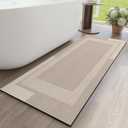 Non Slip Long Bathroom Runner Rug Bath Mat, Rubber Backing Ultra Thin Bathroom Rugs Fit Under Door Quick Dry Super Absorbent Washable Shower Mat for Bathtub Sink Floor, Beige 17"x59"